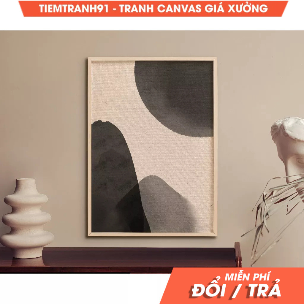 Tranh treo tường, Abstract Black Beige Wall Art, Art Minimaliste, Abstract Modern wall Art, tặng kèm