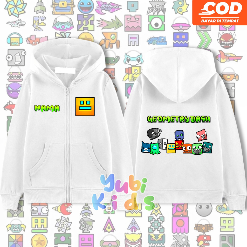 [Áo hoodie trẻ em] Áo khoác hoodie có dây kéo hình học dash bé trai bé gái