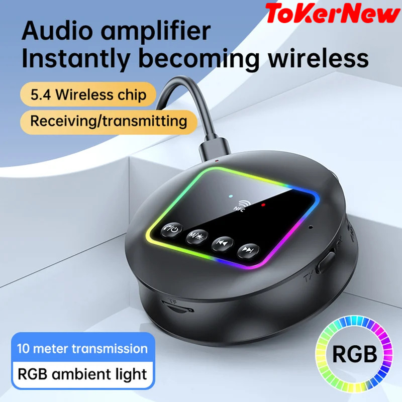 ToKerNew GT77 BT5.4 Wireless Audio Adapter 2 in 1 Audio Transmitter Receiver NFC Quick Pairing AUX R