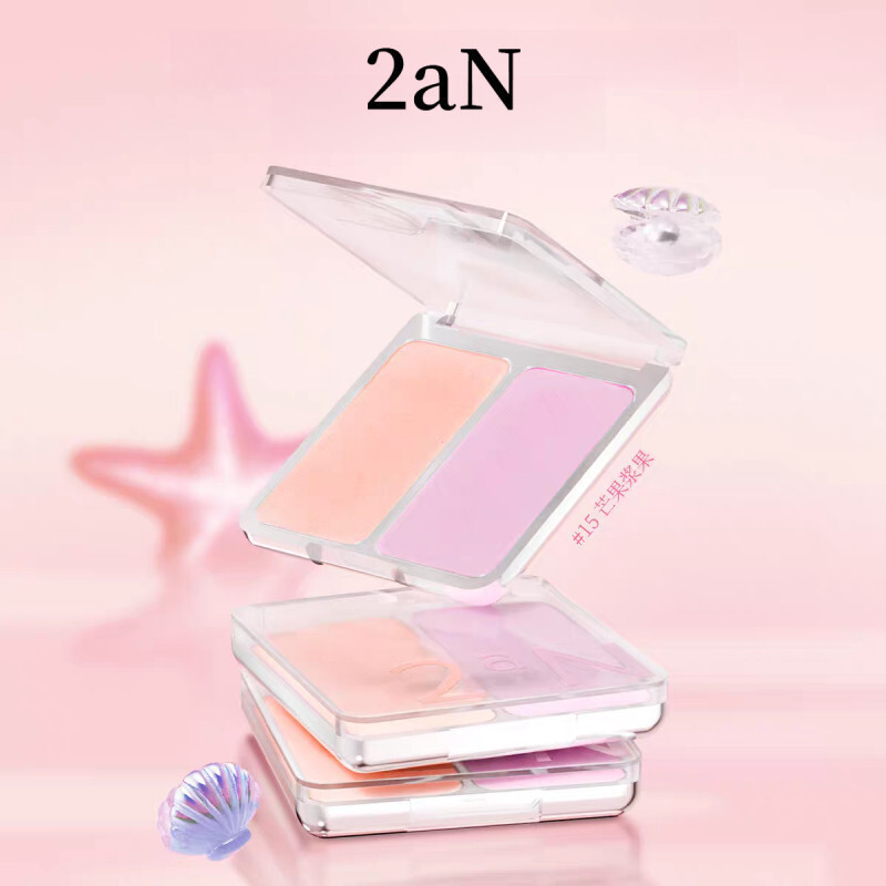 ❈ ❈ · 2aN Phấn má hồng hai màu Phấn má hồng Nhóm nữ Puff Blush Tím Trang điểm nhẹ Hàn Quốc Matte Sữa