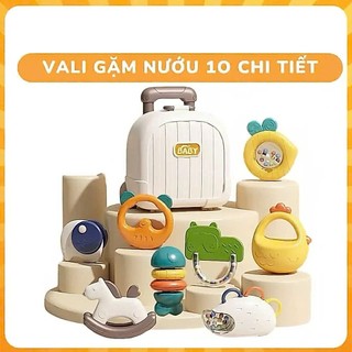 Bộ Đồ Chơi Xúc Xắc Gặm Nướu Baby 10 Món Kèm Vali Đựng Có Thể Tiệt Trùng, An Toàn Cho Bé