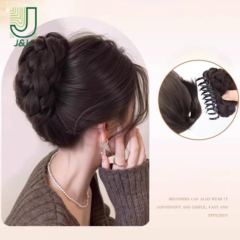 [J & U-T] Bột chiên tổng hợp thanh lịch xoắn bóng tóc Bun Claw Clip Flower Bud Head Fluffy Dished Ha