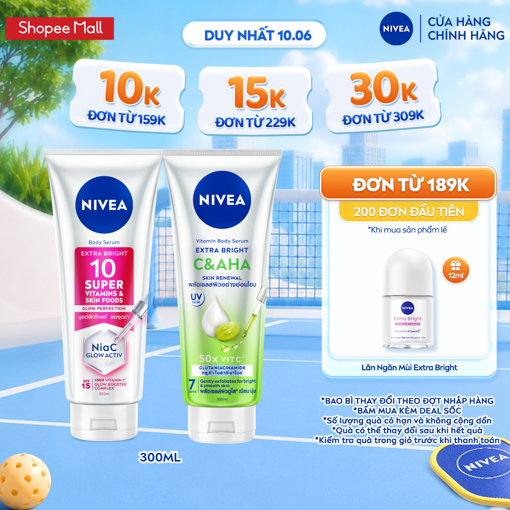 Serum Dưỡng Thể NIVEA 10 Super Vitamins & Skin Foods Sáng Da/Vitamin Extra Bright C&AHA Dưỡng Sáng (