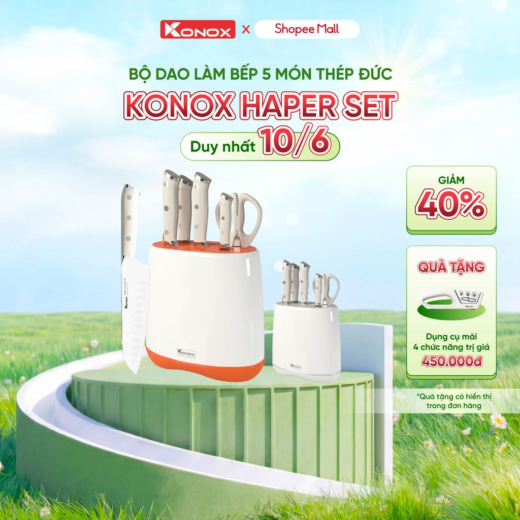 [TẶNG MÀI] Bộ dao làm bếp 5 món Konox Haper Set chất liệu thép cao cấp
