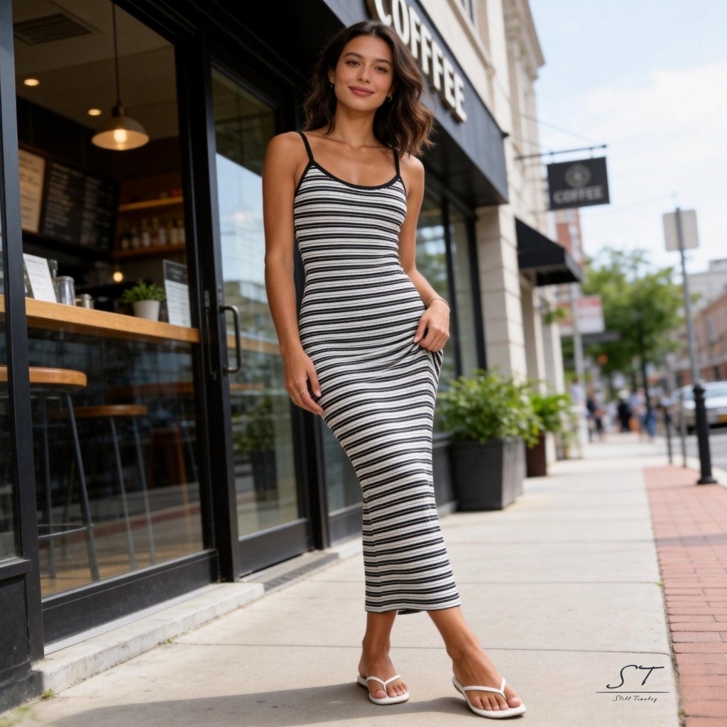 CY03-Nữ Dài Đầm Spaghetti Dây Sọc Đầm Slim Fit Bodycon Đầm Cho Tiệc Cocktail