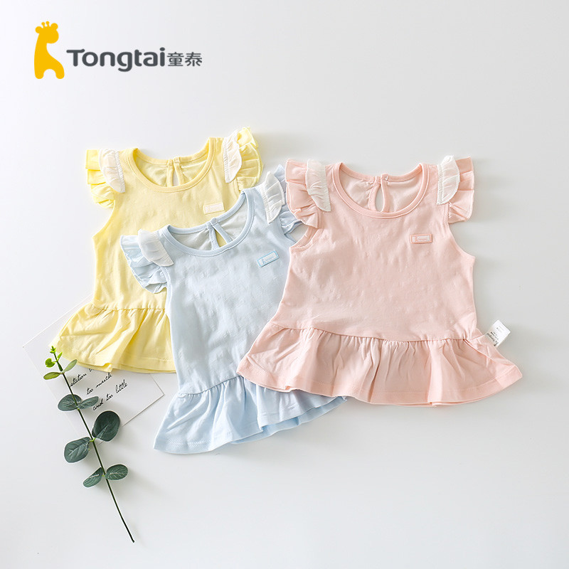 Tongtai Mùa Hè Bé Bay Tay Váy June-April Bé Gái Đầm Cotton Nguyên Chất Váy Nữ Top