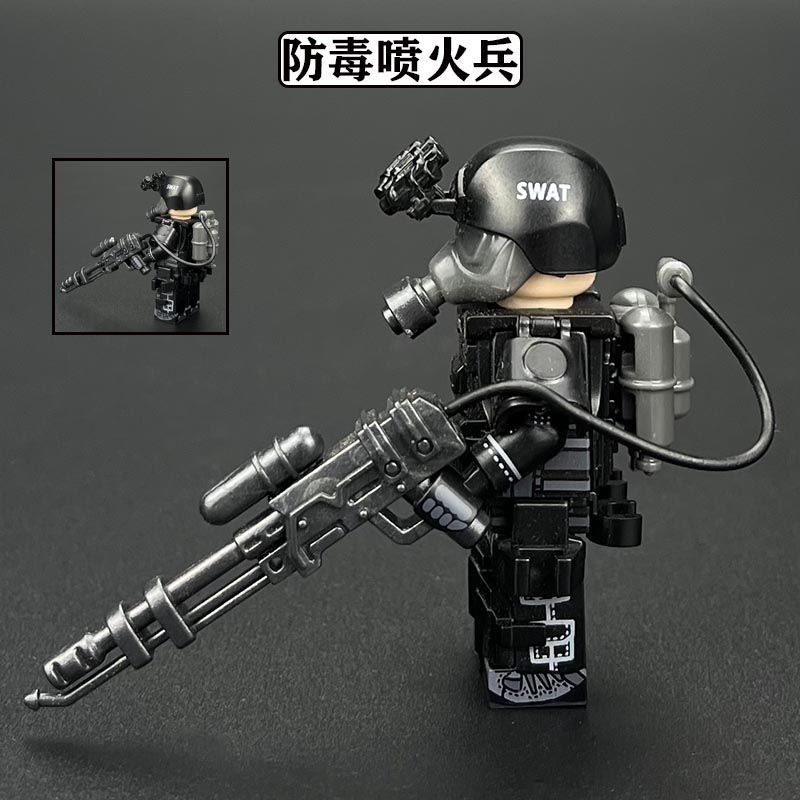Toxic-resistant fire-breathing toy compatible with military children's building block figures, polic