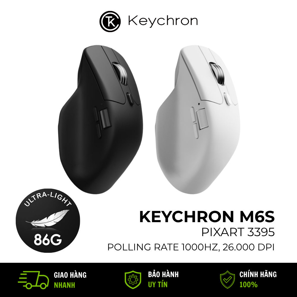 Chuột Không Dây Công Thái Học Keychron M6S Wireless Bluetooth PixArt3395 26000DPI 1000Hz Chính Hãng
