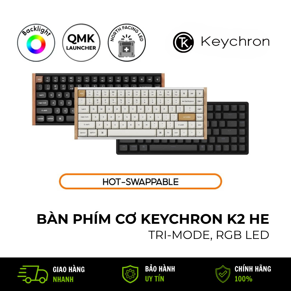 Bàn Phím Cơ Keychron K2 HE Magnetic RGB Wireless 75% Hall Effect Hotswap