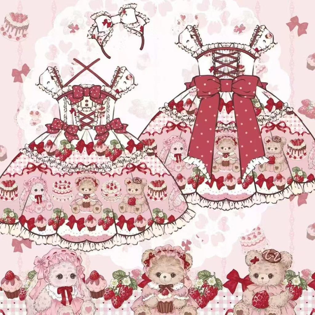 Gothic lolita Bánh Dâu Tây Nhìn Dễ Thương Muppet Thỏ Cô Gái Váy Mỏng Gấu Hồng Muppet Original P5K9