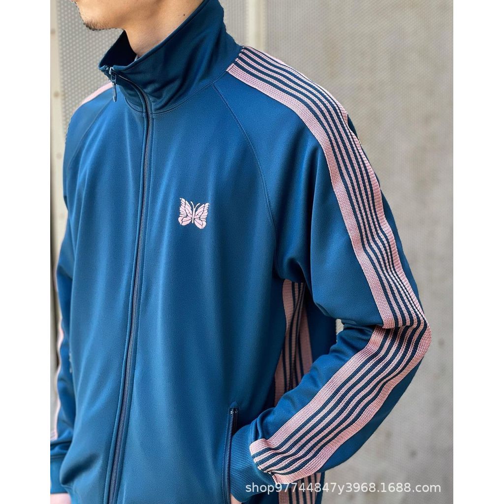 Needles New color embroidery LOGO Zipper cardigan jacket for spring and autumn, stand-up collar, cas