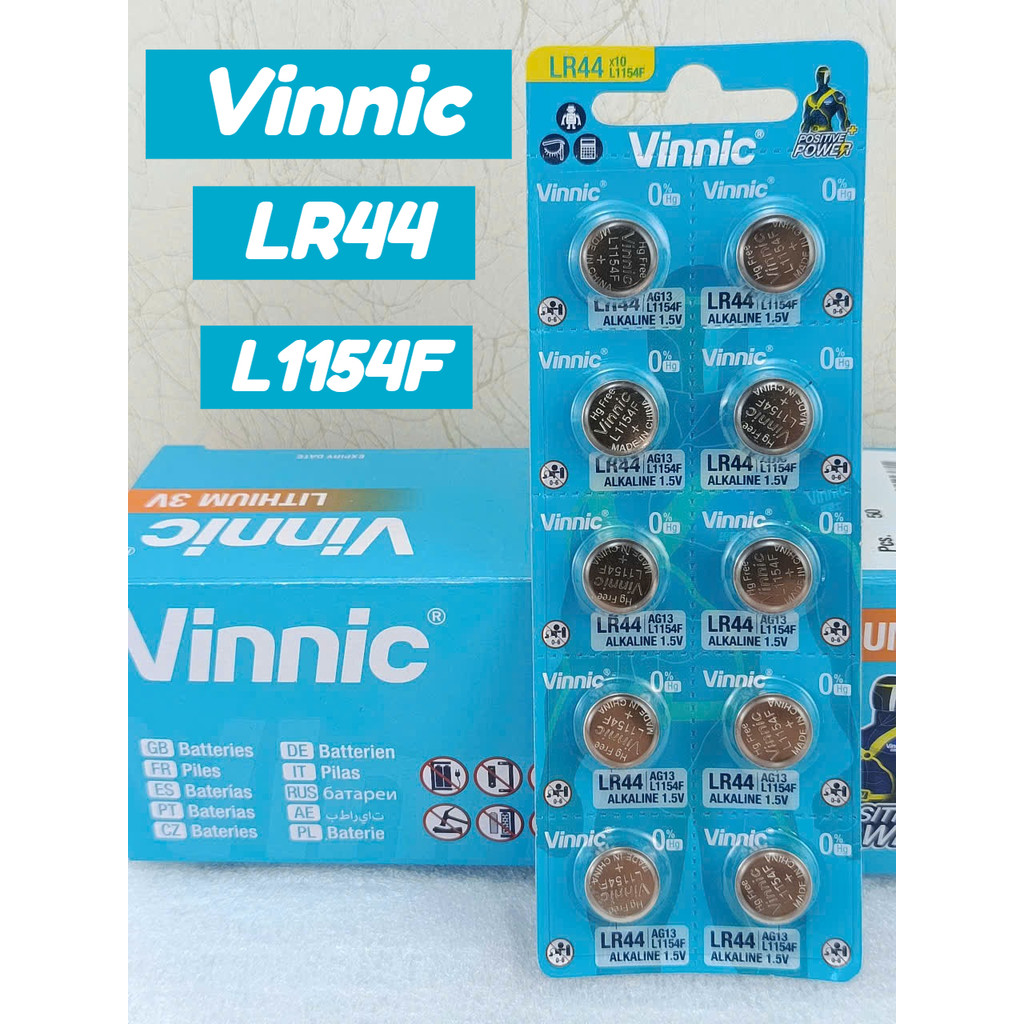 Vỉ 10 viên pin VINNIC LR44 L1154F 1154 AG13 1.55V hàng nhập khẩu chính hãng , pin máy trợ thính