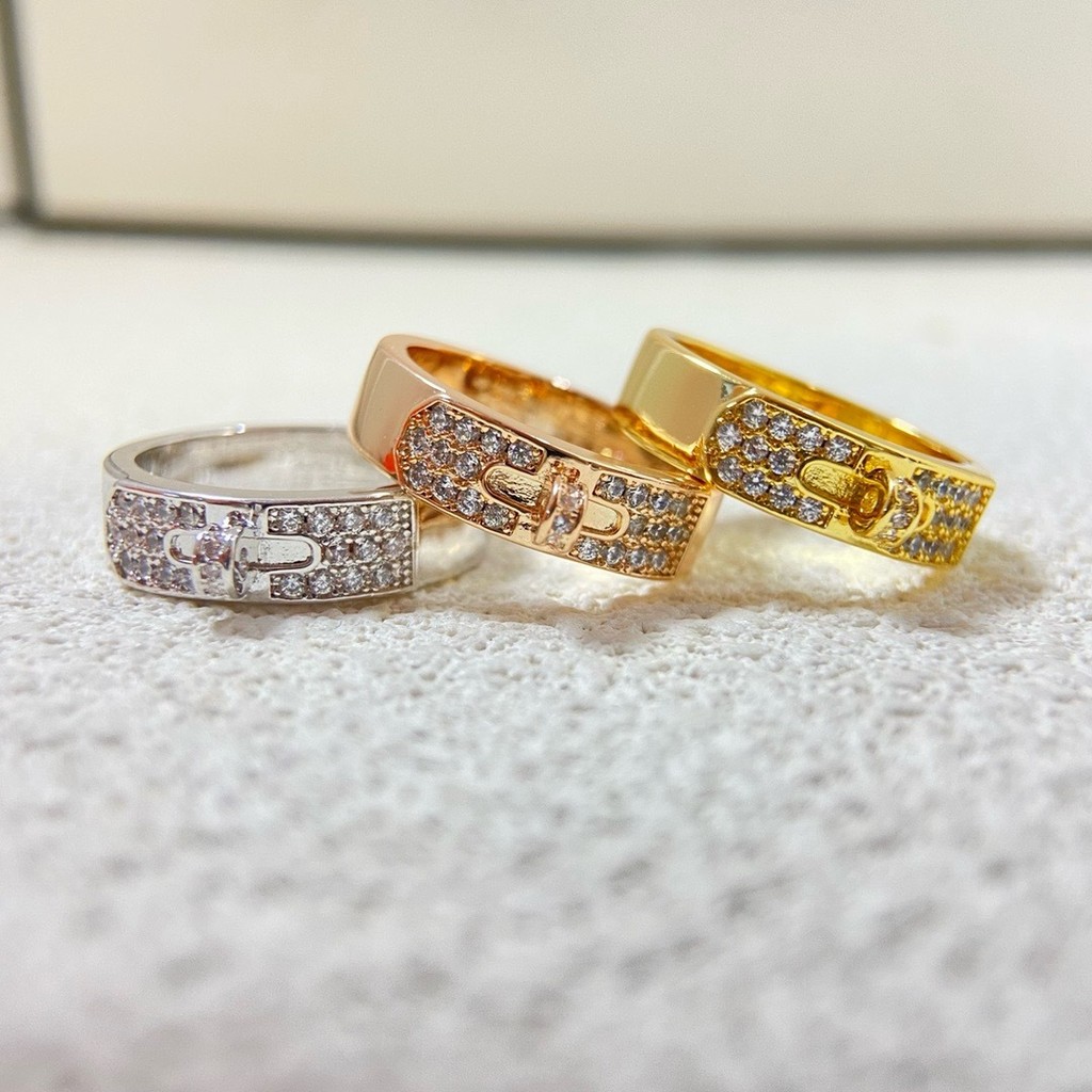 V Gold Kelly Half diamond ring plated18k Rose gold pig nose H Couple's rings