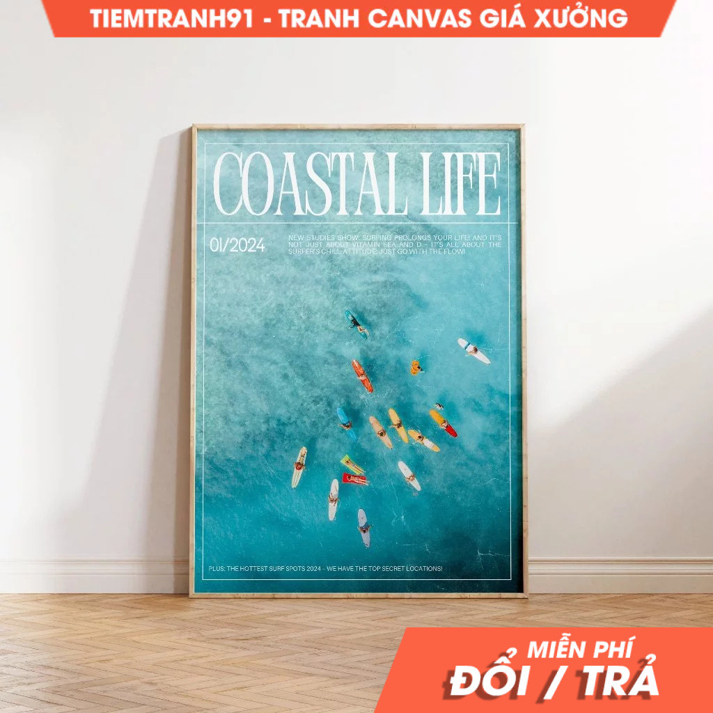 Tranh treo tường, Coastal Life Magazine Cover Preppy Coastal Wall Art Retro Surf Magazine Poster Sur