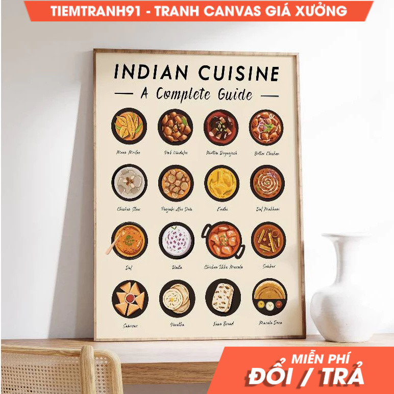 Tranh treo tường, Indian Food, Indian Cuisine Wall Art, Kitchen Decor, tặng kèm đinh treo, in theo y