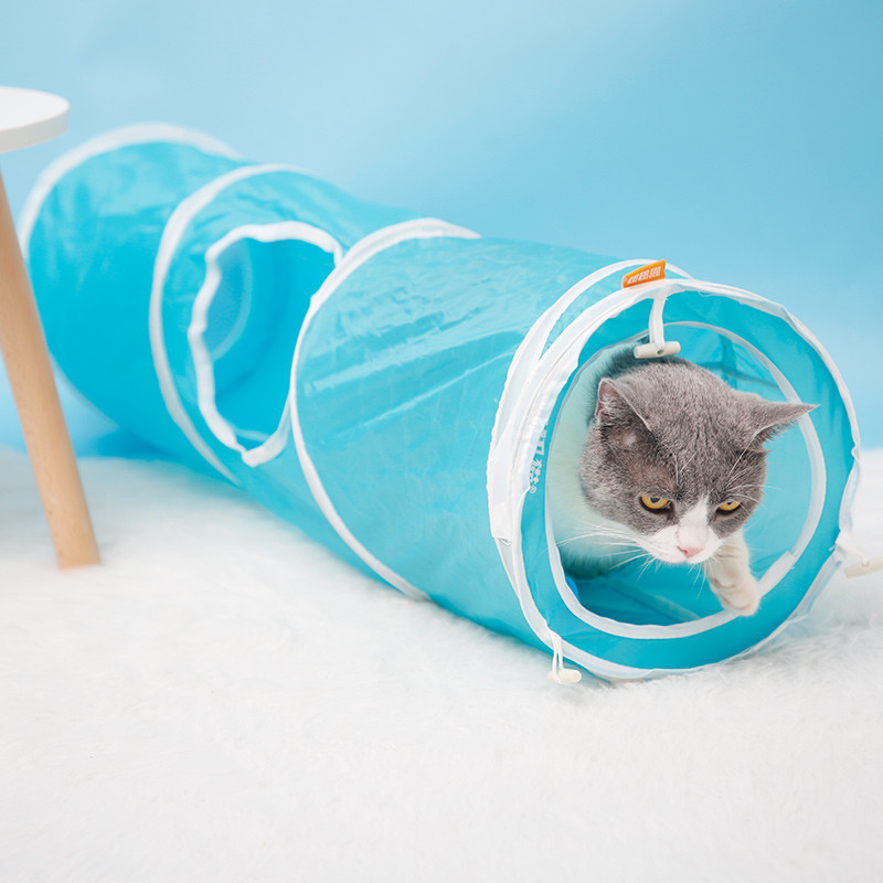 Tian Cat Tunnel Xoắn Ốc Màu Trơn Mở Rộng Loại 90cm Mèo Litter Đồ Chơi Cho Thú Cưng Sky Xanh Hồng