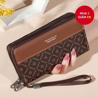 Phụ Nữ Retro Ví Da Đôi Dây Kéo Ví Kinh Doanh Túi Xách Thẻ Tín Dụng Giá Đỡ Điện Thoại Ly Hợp