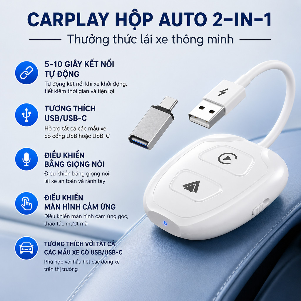 Carplay Android Auto Adapter Không Dây Carplay Android Auto USB Bộ Chuyển Đổi Nhanh Cho Xe Hơi