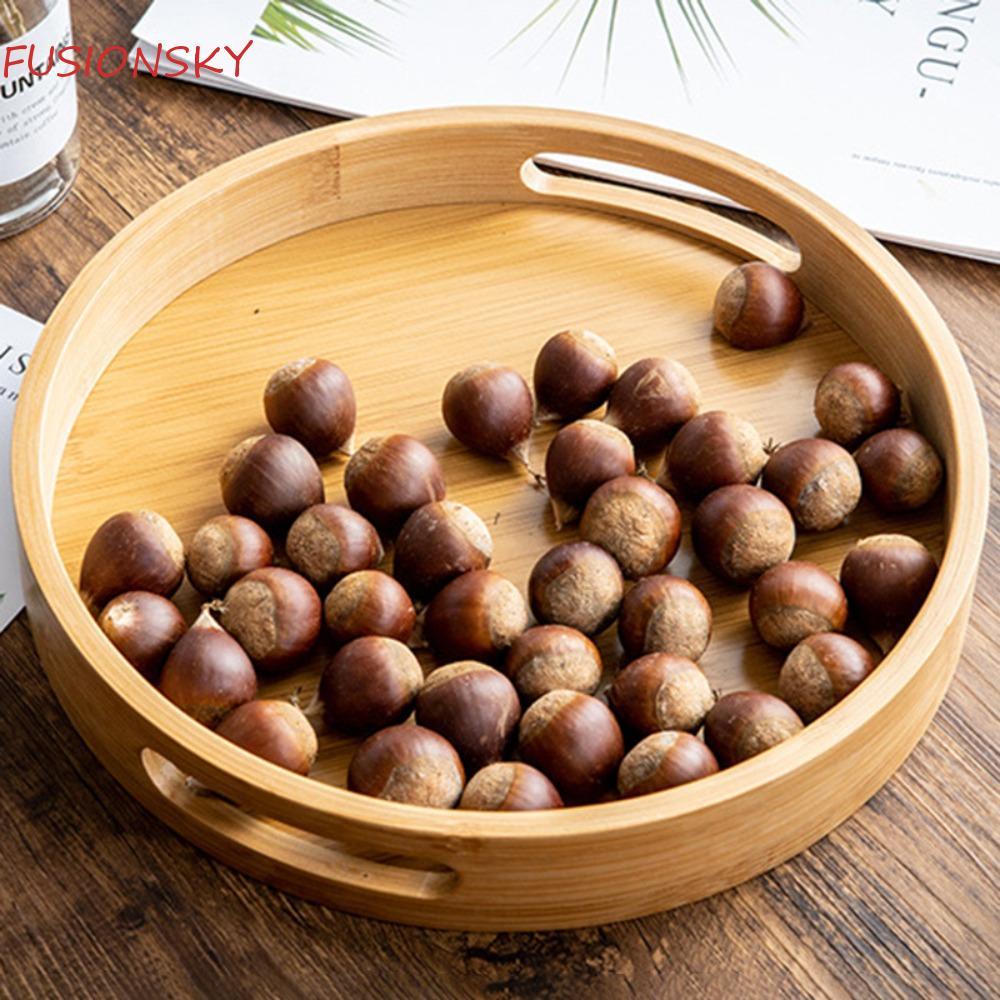 Đĩa đựng thức ăn trà FUSIONSKY, Khay tròn bằng gỗ thực tế đơn giản, Khay đựng thức ăn nhẹ Đĩa đựng đ