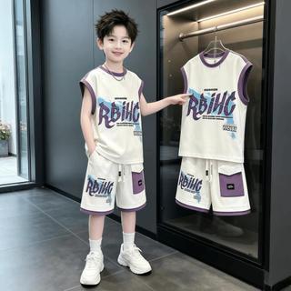 Bộ Đồ Bé Trai Sát Nách Cá Tính Phong Cách Streetwear Hàn Quốc – Set Áo Tanktop + Quần Short Năng Động Size 110-170