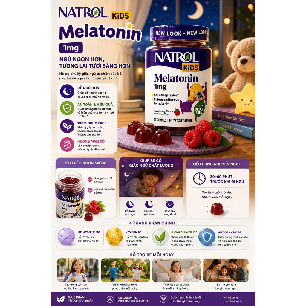 Kẹo Dẻo Thơm Ngon Natrol Kids Melatonin 1mg (90 Viên)