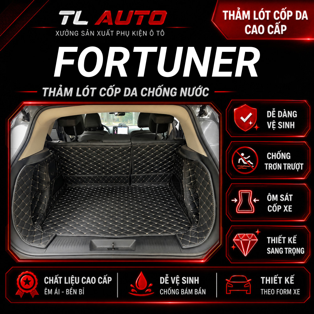 Thảm lót cốp ô tô TOYOTA FORTUNER, THẢM LÓT CỐP ô tô cao cấp, Không mùi, Chống trầy xước cao cấp