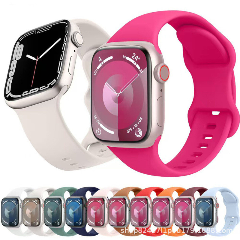 Dây đeo đồng hồ silicon khóa bướm cho Apple Watch Series 11 Dây đeo cổ tay thay thế khóa 8 hình