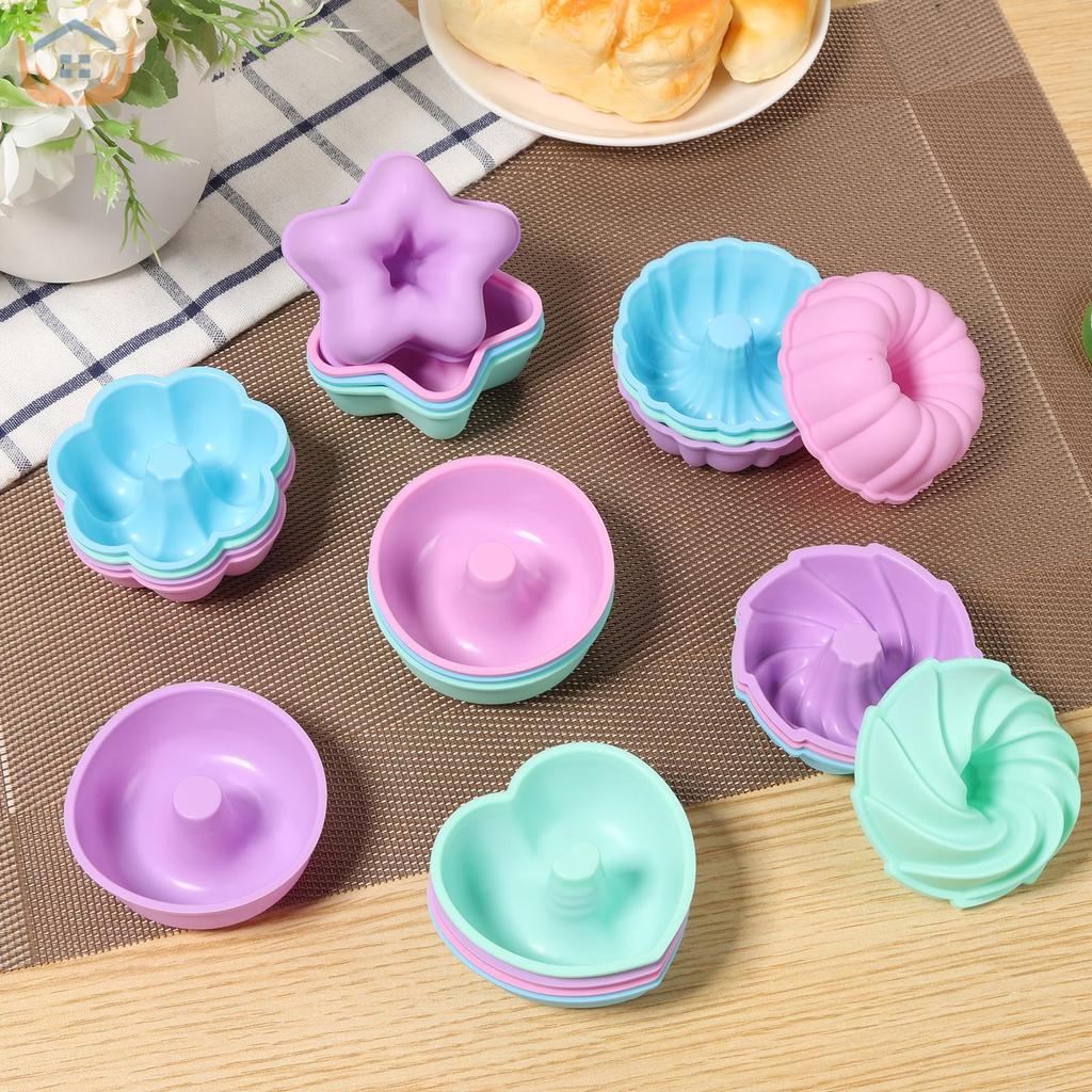 24 Chiếc Silicon Donut Khuôn Chống Dính Mini Khuôn Silicon Chịu Nhiệt Nướng Bánh Cho Bagel Muffin Th