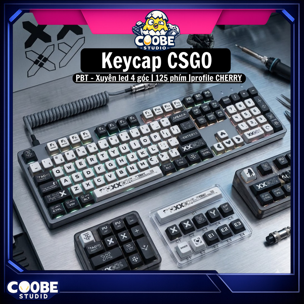 [Ship nhanh] Keycap CSGO xuyên led 4 cạnh- 125 phím - nhựa PBT - profile CHERRY - Đóng khay - CooBeS