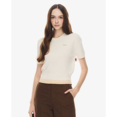 GIGI - Áo dệt kim nữ cổ tròn tay ngắn phối viền_G1305K261711-02
