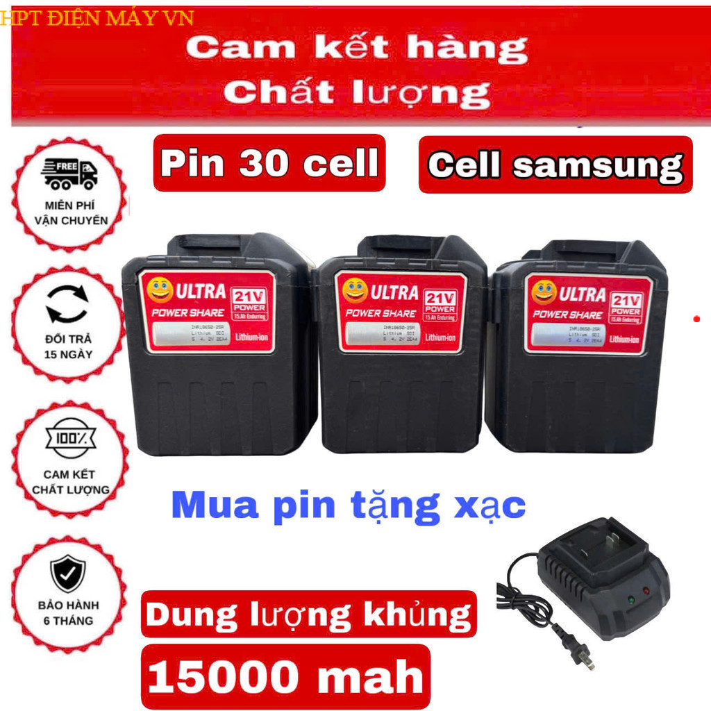 ( HỎA TỐC ) Pin 30cell 21v - 15Ah  UTRA CELL SAMSUNG  Dung lượng cao- Chân pin phổ thông HPT ĐIỆN MÁ