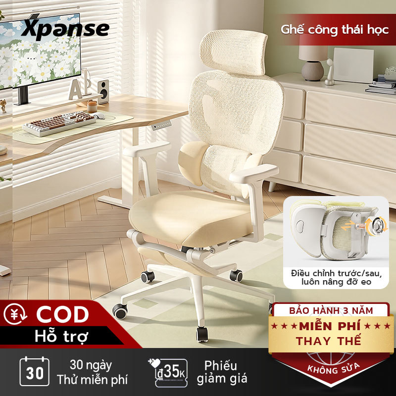 Ghế công thái học Xpanse F6 Tựa lưng đẩy trước ôm sát 3 vùng - Tối ưu theo đường cong lưng eo phụ nữ