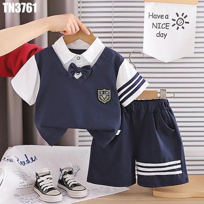 Set Bộ Quần Áo Bé Trai Giả Gile Sơ Mi Đính Nơ Chuẩn Phong Cách Công Tử Hàn Quốc MINTSCLOSET TN3761