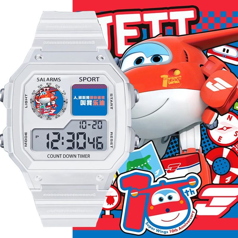 Đồng hồ kỹ thuật số Super Wings Square Jett Dizzy Donnie Paul Đồng hồ đeo tay có báo thức im lặng & 