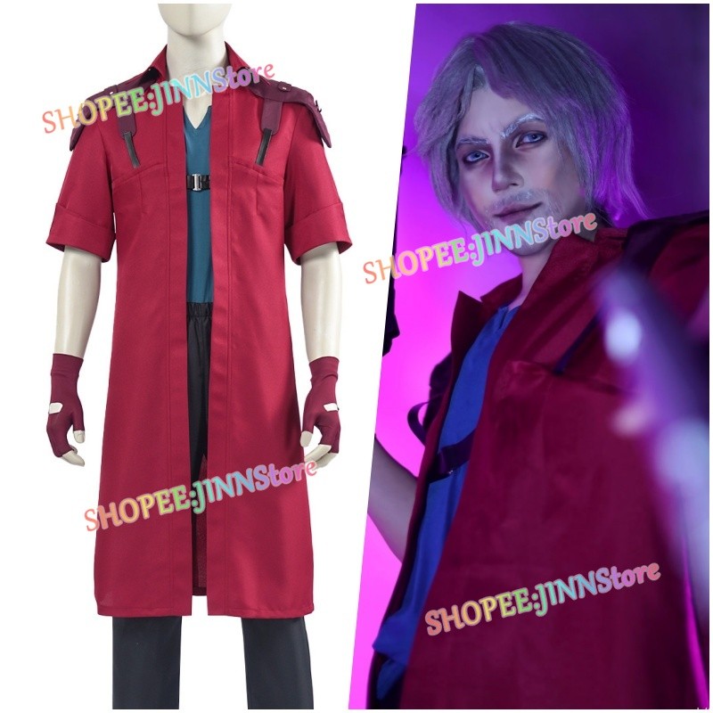 -JINN-Devil Hunter DANTE Cosplay Trang Phục DEVIL MAY CRY DANTE Áo Đỏ Đồng Phục Tóc Giả Phụ Kiện Bộ 