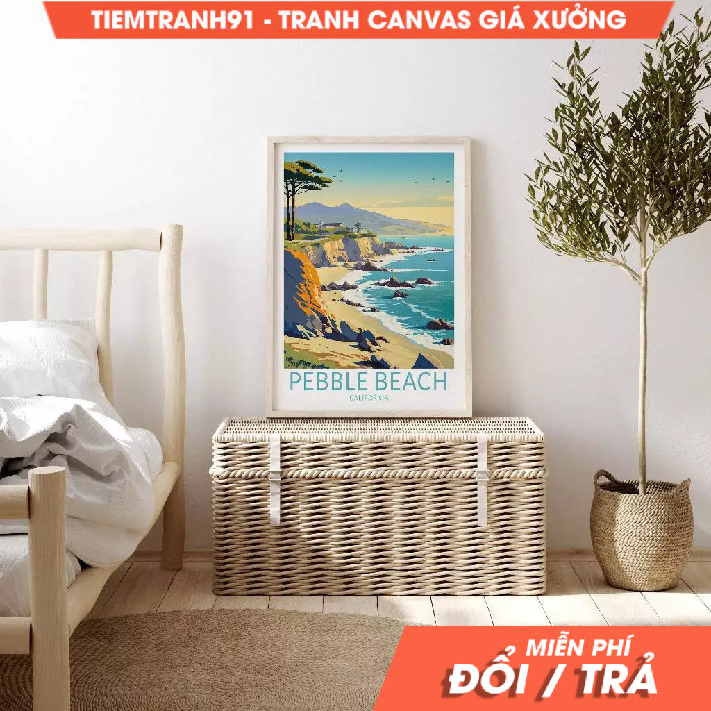 Tranh treo tường, Pebble Beach California Travel, Pebble Beach Monterey Poster, Pebble Beach Golfing