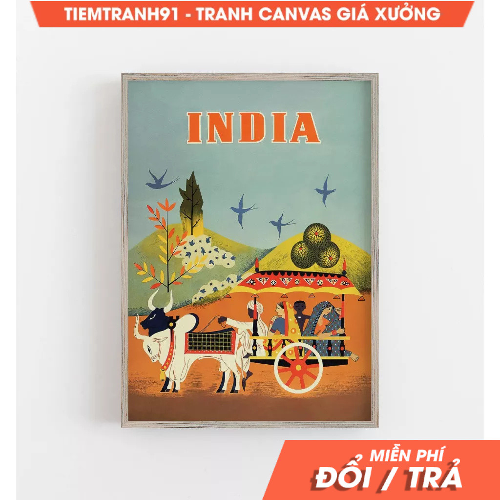 Tranh treo tường, India Wall Art, Vintage Poster Art, India Travel Poster, India Print, tặng kèm đin