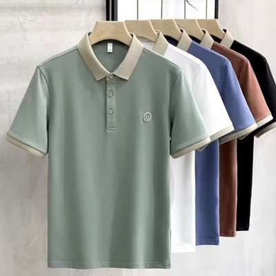 Áo Sơ Mi Polo Nam Thêu Tay Ngắn Rời Thường Ngày Ve Áo Màu Chặn WW79