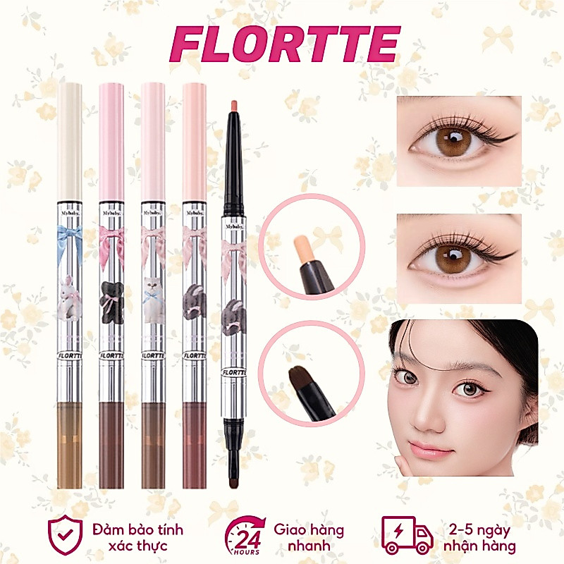 [FLORTTE] bút kẻ bọng mắt Bút kẻ mắt Hai đầu bút tạo khối phấn bắt sáng bút bóng