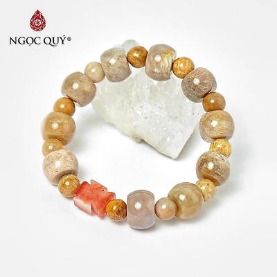 Vòng tay đá San hô hóa thạch tự nhiên phối charm - Mẫu VC0924 - Ngọc Quý