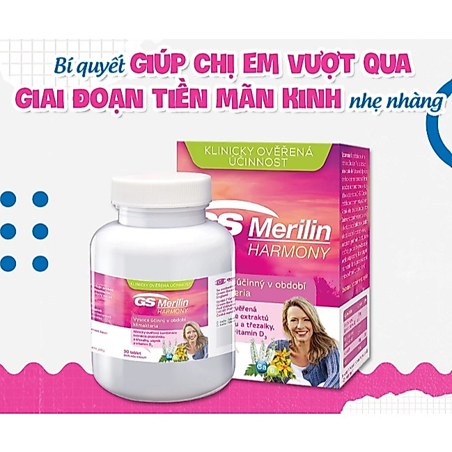 GS Merilin Harmony Hỗ trợ cân bằng nội tiết tố nữ, cho phụ nữ tiền mãn kinh và mãn kinh Hộp 30 viên,
