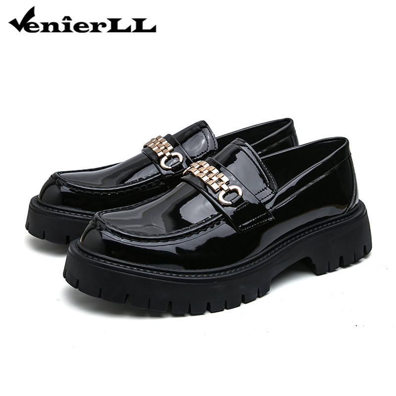 Nam Chunky Nền Tảng Loafers Có Khóa Bằng Sáng Chế Da Đen Penny Loafers Thời Trang Văn Phòng Làm Việc