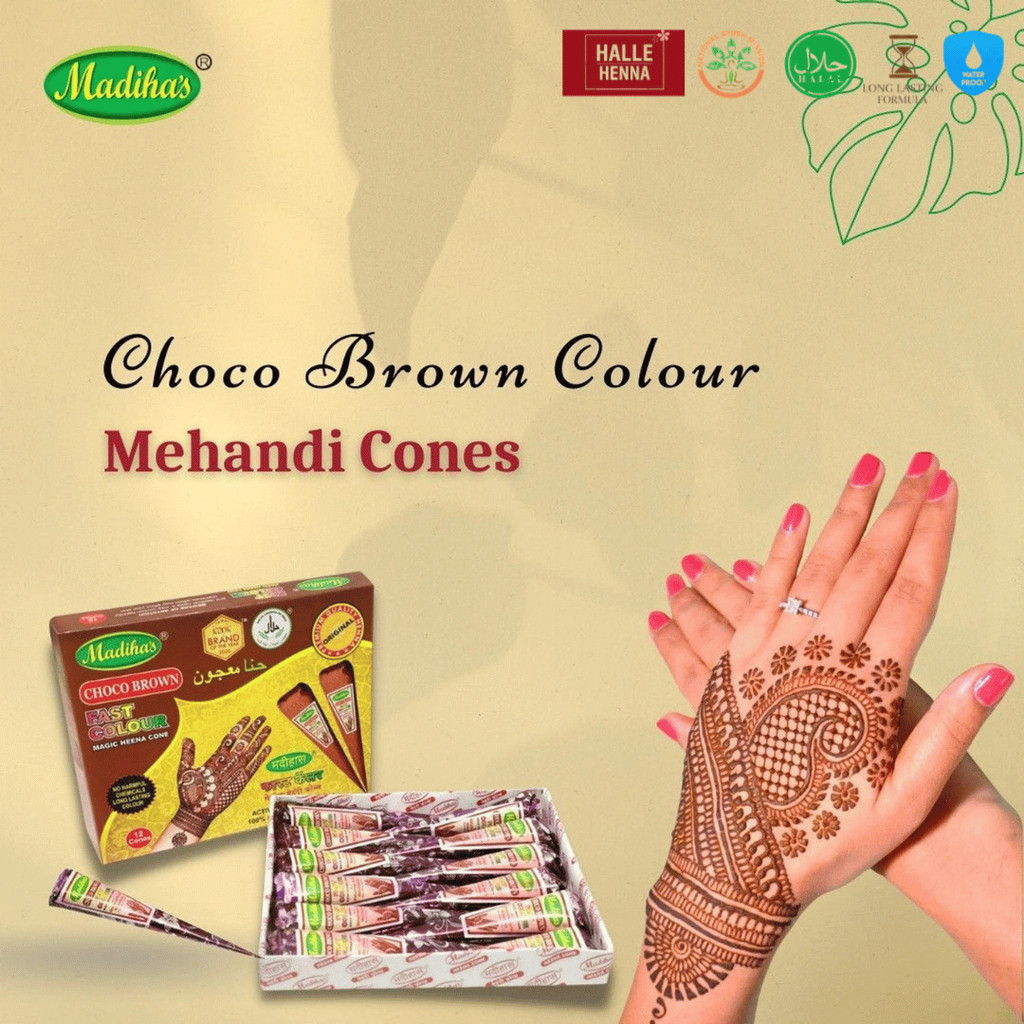Mực Vẽ Henna Madihas Nâu Choco Brown Chính Hãng Ấn Độ – Henna Cone Nâu Socola, Lưu Màu 7–10 Ngày