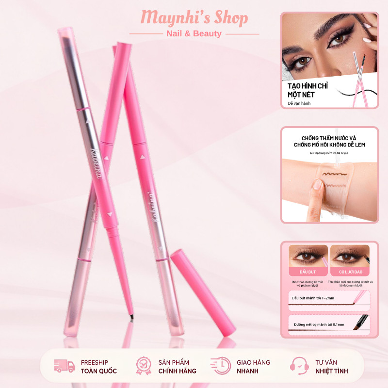 Bút Kẻ Mắt 2 Đầu Kabeina | Chống Nước, Chống Lem, Lâu Trôi, Đầu Cọ Siêu Mảnh Dễ Kẻ, Màu Đen Sắc Nét