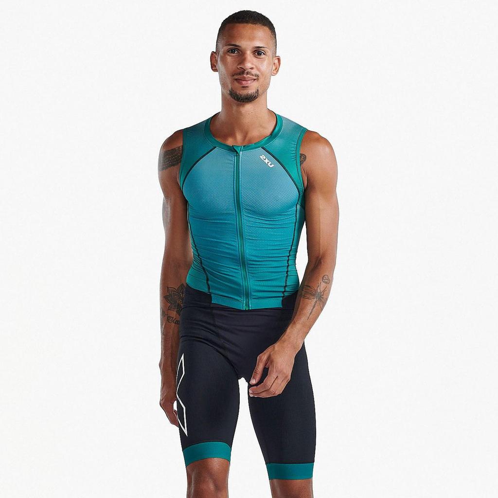 Bộ quần áo ba môn nam 2XU Light Speed Front Zip Trisuit - Forest Green/Raft