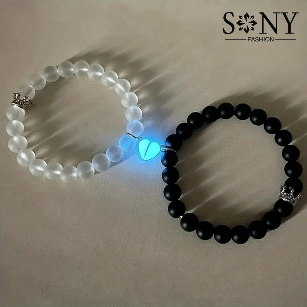 Vòng Tay Cặp Đôi Sáng Bóng, Thiết Kế Tình Yêu, Dành Cho Nam Nữ, Vòng Tay Dây Hạt Tình Yêu Lãng Mạn, 