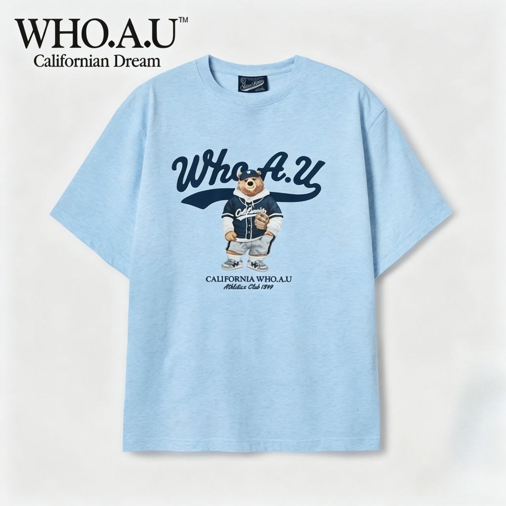 Áo thun ngắn tay in hình gấu bông bóng chày Mỹ WHO dành cho nam và nữ 100% Cotton cao cấp