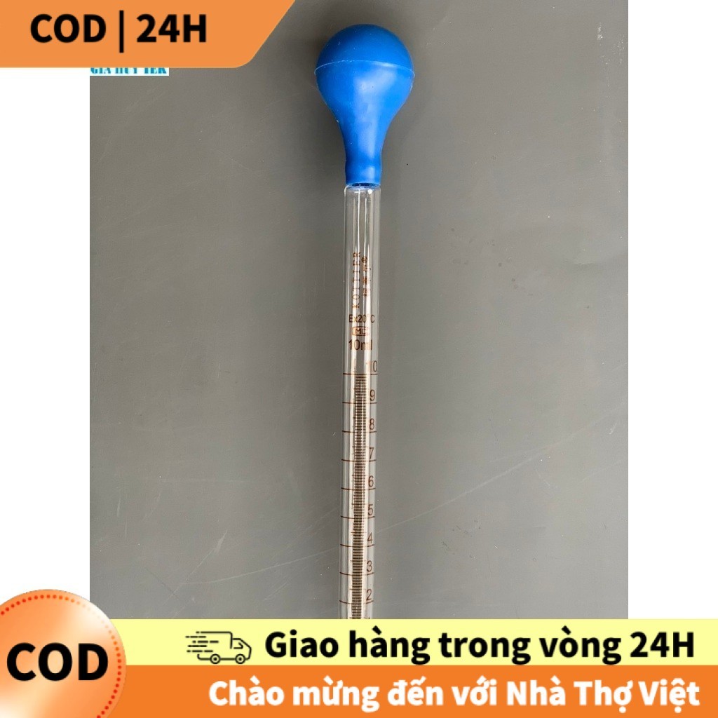 [COD] Pipet Thủy Tinh 10ml Chia Vạch, Bóng Bóp Cao Su, Dụng Cụ Phòng Thí Nghiệm