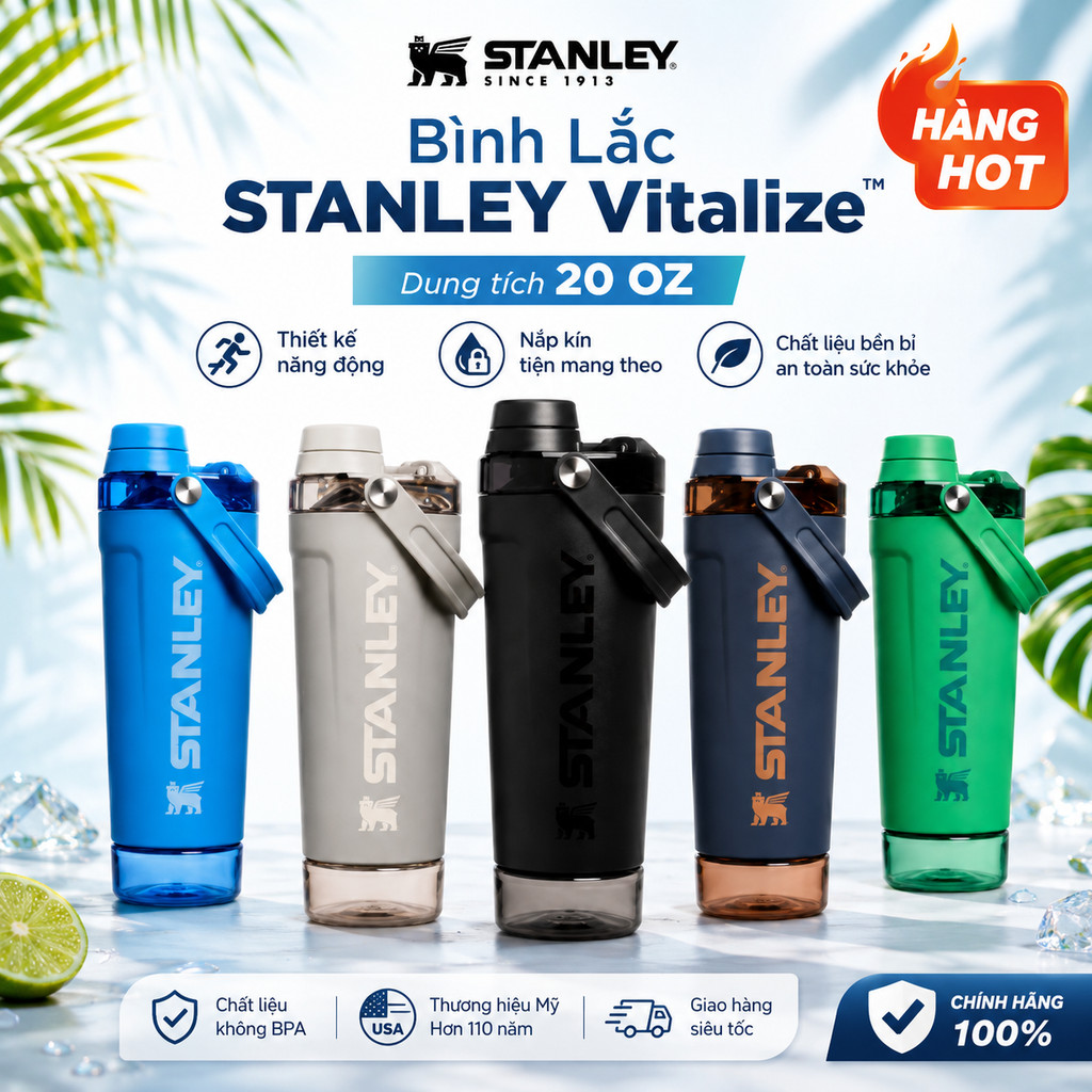 [ Hàng chính hãng ]Stanley The Vitalize Shaker Water Bottle 20oz– Stainless Steel Sports Bottle,BPA 