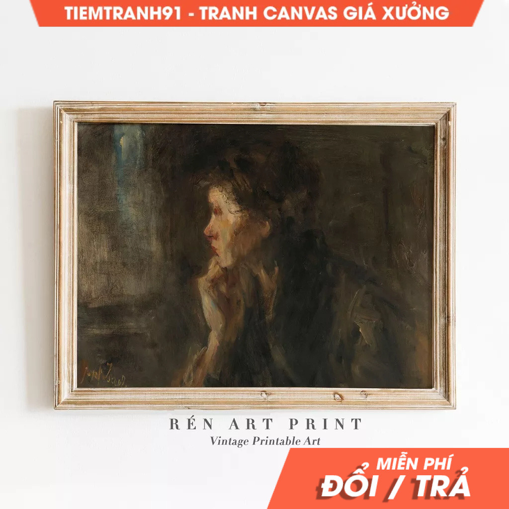 Tranh treo tường, Moody Portrait Painting Vintage Woman Portrait Wall Art Woman Dark Moody Wall Anti